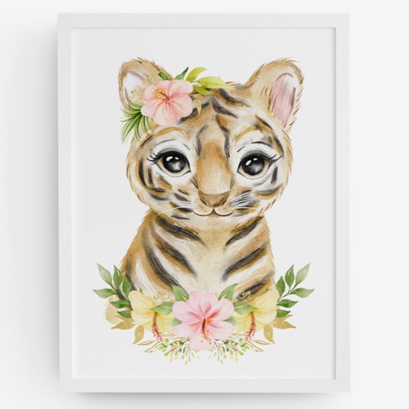Cute Watercolor Floral Tiger Wall Art Print Poster Unframed - Picture 9 of 9